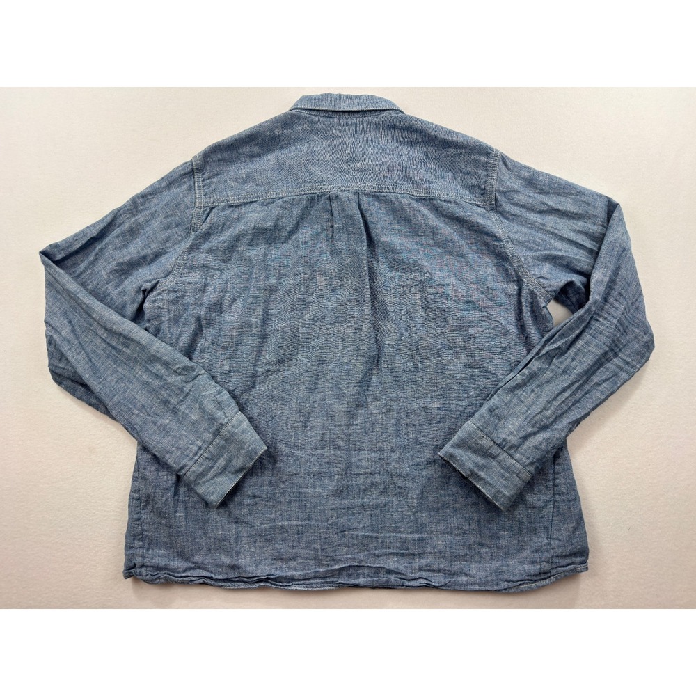 Gap 1969 Womens Large Blue Linen Cotton Blend Snap Front Chambray Shirt - Picture 4 of 8